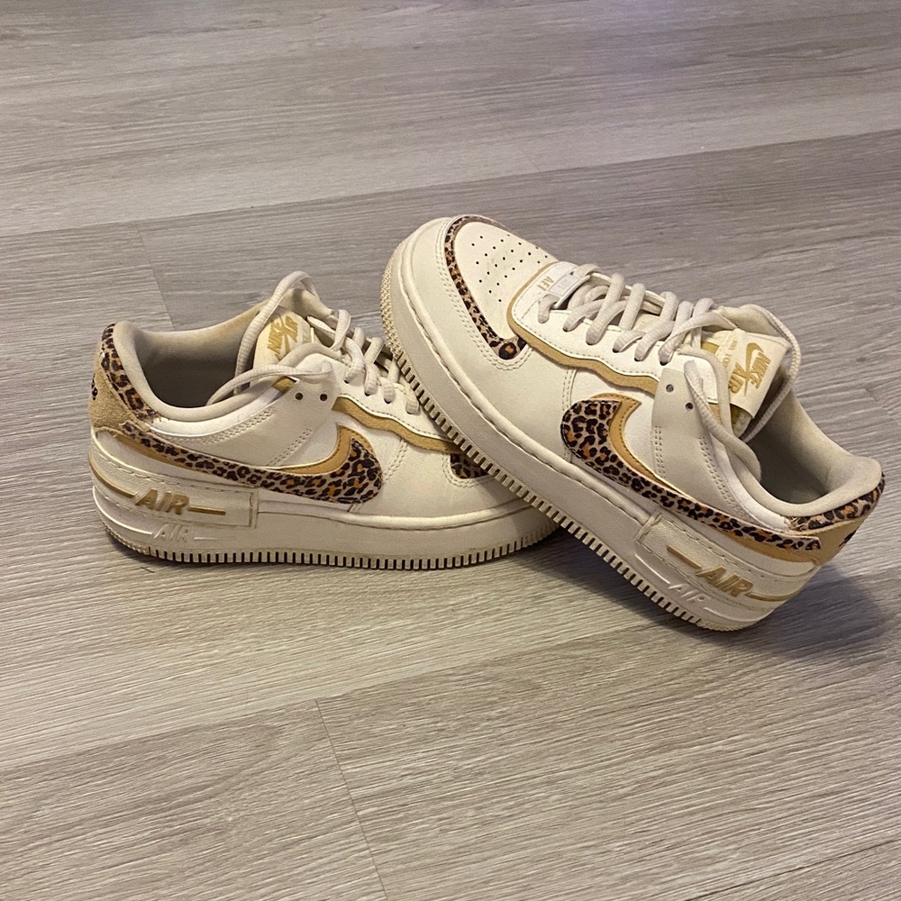 Nike Cream Sneakers with Leopard Accents